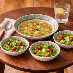 Coastal Nautical Bowl Set – 1 Large + 3 Small | Lighthouse & Village Design